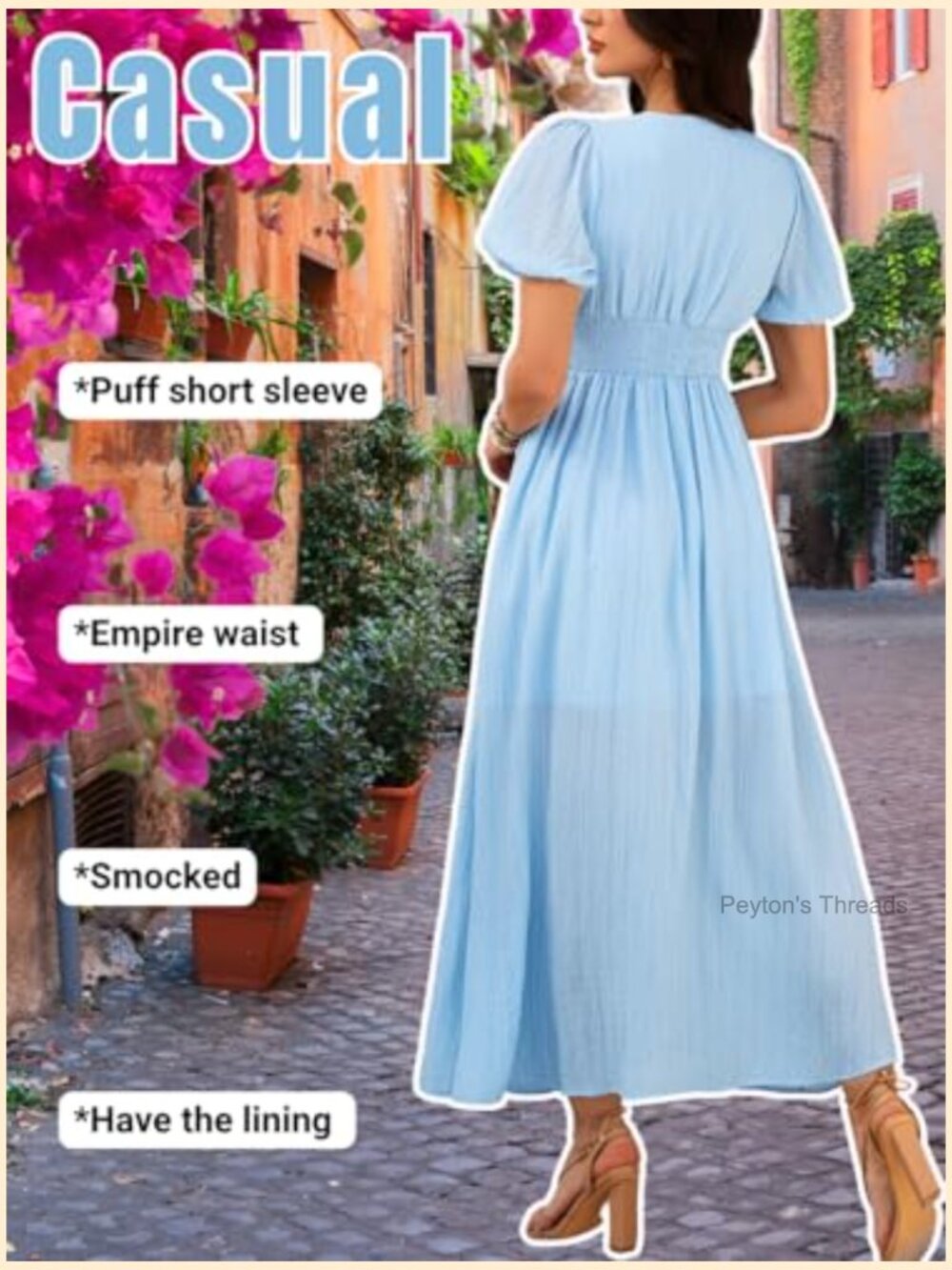Flowy Maxi Dress with Deep V-Neck and Puff Sleeves - Picture 3 of 7